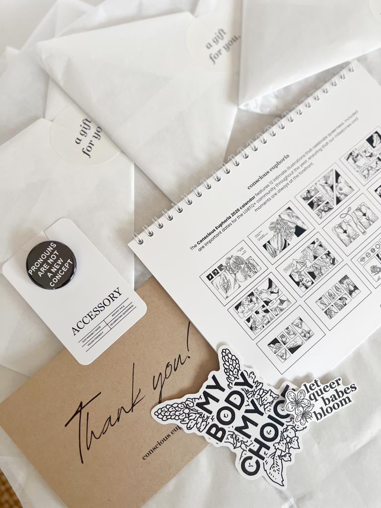 Calender Bundle - Queer Kink Calendar, Stickers & Pronoun Pin