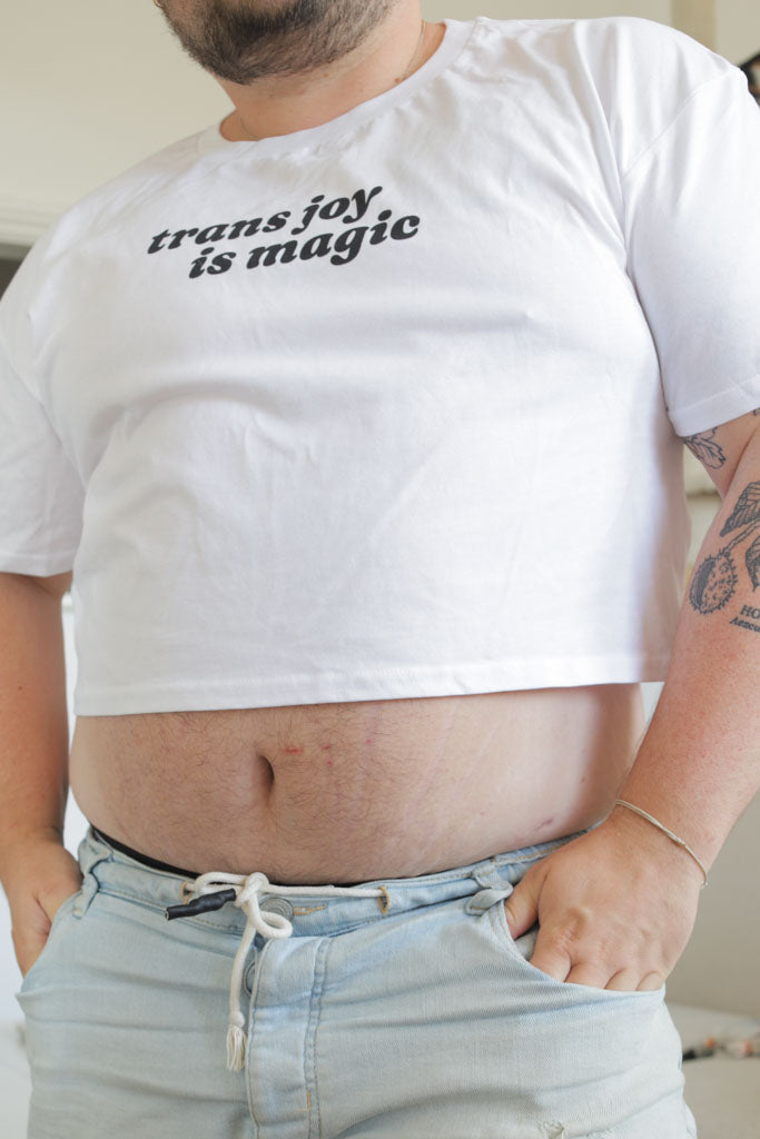 Unisex Crop Top Shirt – "Trans Joy Is Magic" Minimalist Design