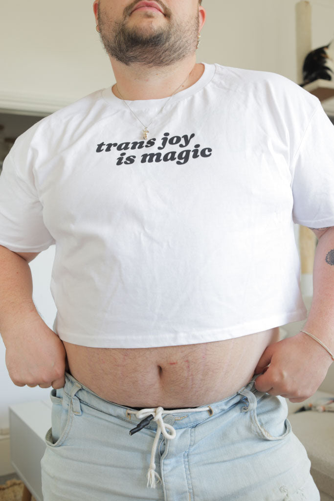 Unisex Crop Top Shirt – "Trans Joy Is Magic" Minimalist Design