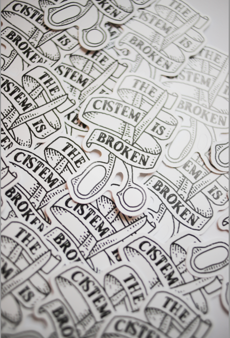 The Cistem is Broken Sticker – Ribbon & Scissors Design (4")