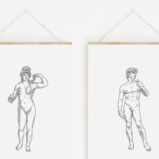 Greek Gods Art Print Set | Hermaphroditus and David Reimagined