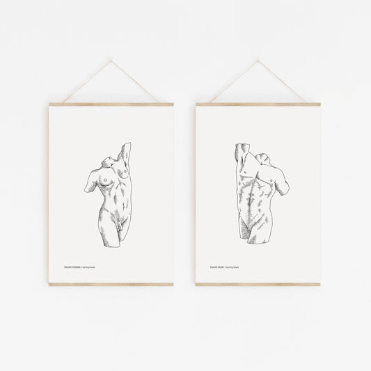 Masc & Femme Nude Bodies | Body Line Art Print | Transgender Body Positive Artwork