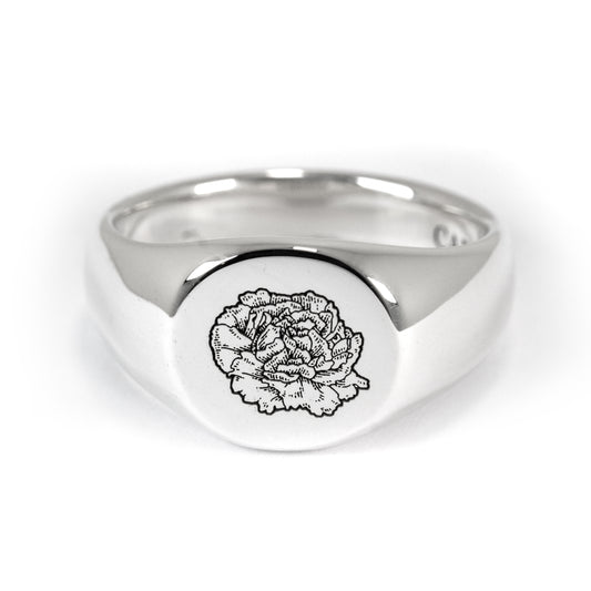 Carnation Signet Ring – Handmade Solid 925 Silver | Oscar Wilde Inspired MLM Symbol