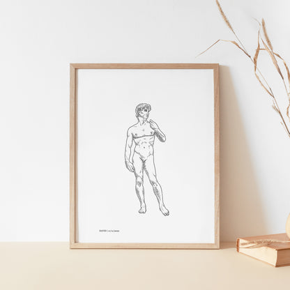 Minimalist Line Art Print | David | Queer Trans Masc Classical Statue