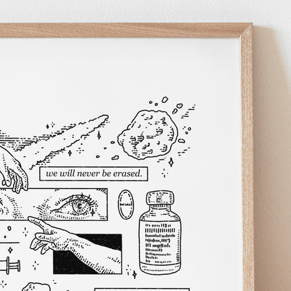 Trans Empowerment Art Print – “We Will Never Be Erased” – Queer Affirmation Poster (A4 & A5)