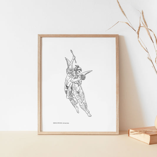 Eros and Psyche Queer Art Print | Trans Masculine Greek Myth Illustration | LGBTQ+ Classical Line Art | Trans Love Fine Art Print A4